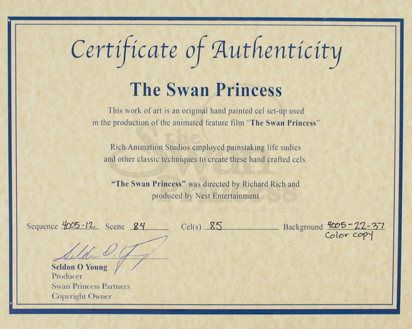 Swan Princess Celluloid Original Hand-Painted Animated Art Cel